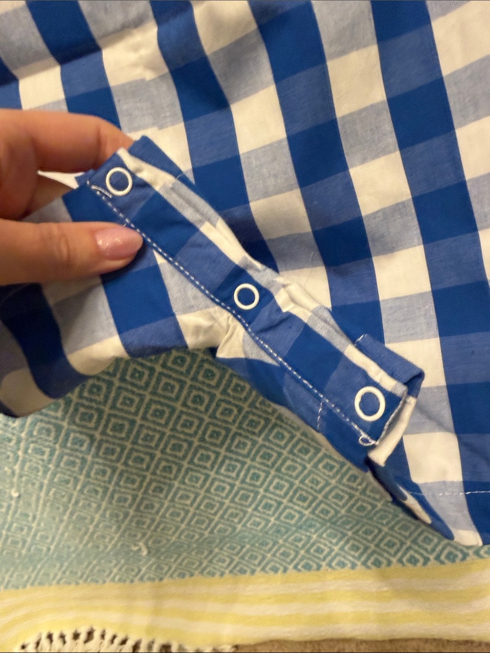 Lil Cactus Blue and White Gingham Kids Overalls - Picture 5 of 5